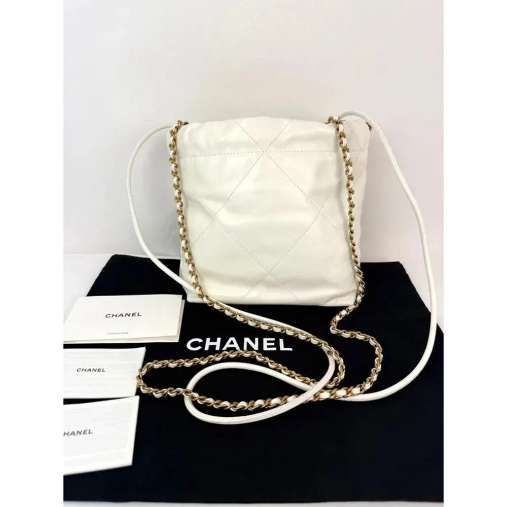 Chanel 22 Mini Shiny Calfskin Quilted White Crossbody Bag